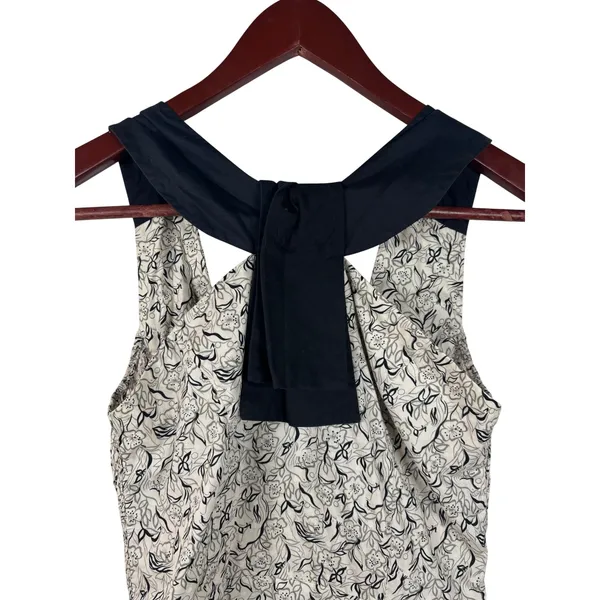 Girls from Savoy‎ Peplum Top Women Size 0 Cream Black Floral Halter Tie Back - Image 3