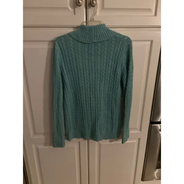 Karen Scott‎ Womens Aqua Blue Cable Knit Shawl Collar Cotton Sweater Size S - Image 4