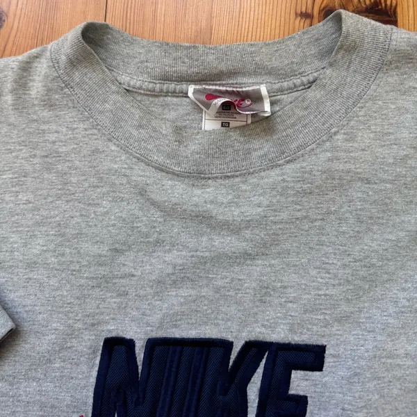 Vintage Reworked Nike Cropped T-Shirt Size XL Gray Patchwork - Image 3