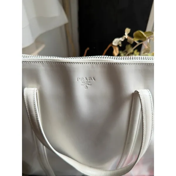 Prada White Nappa Leather Tote Bag | Made in Italy | Zip Top | Minimalist Luxury - Image 2