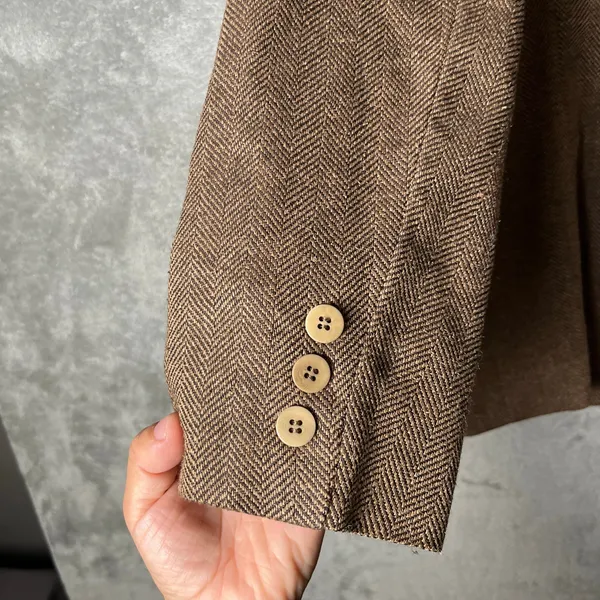 Lafayette 148 Academia Brown Herringbone Blazer Size 10 Office‎ Career Wool Silk - Image 6
