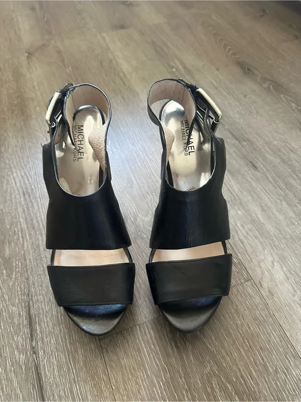 MICHAEL Michael Kors Black Leather Cutout Slingback Heels - Image 3