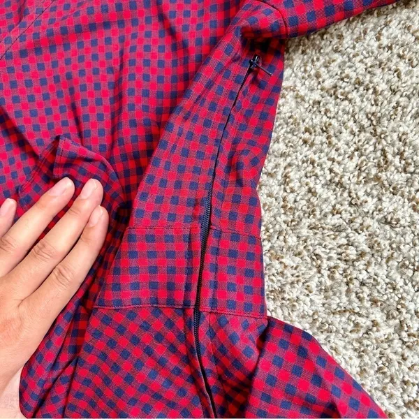 🦋 Allison Joy Red Blue Plaid Puff Sleeve Balloon Long Sleeve Peplum Blouse - Image 6