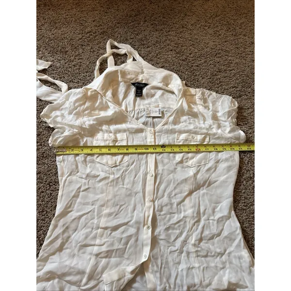 White House Black Market Silk Stretch Button Up Shirt Blouse Ivory Size 14 NWT - Image 6