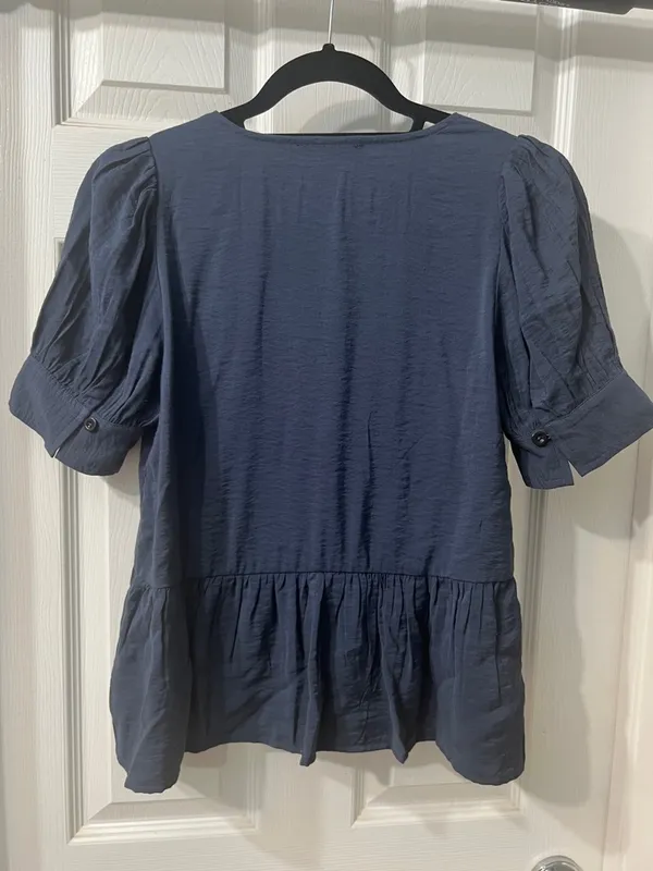 Madewell Slate Blue V-Neck Button Peplum Blouse - Image 3