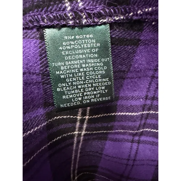 Lauren Ralph Lauren Nightgown Womens Large Plaid Flannel Crest Sleepshirt - Image 5