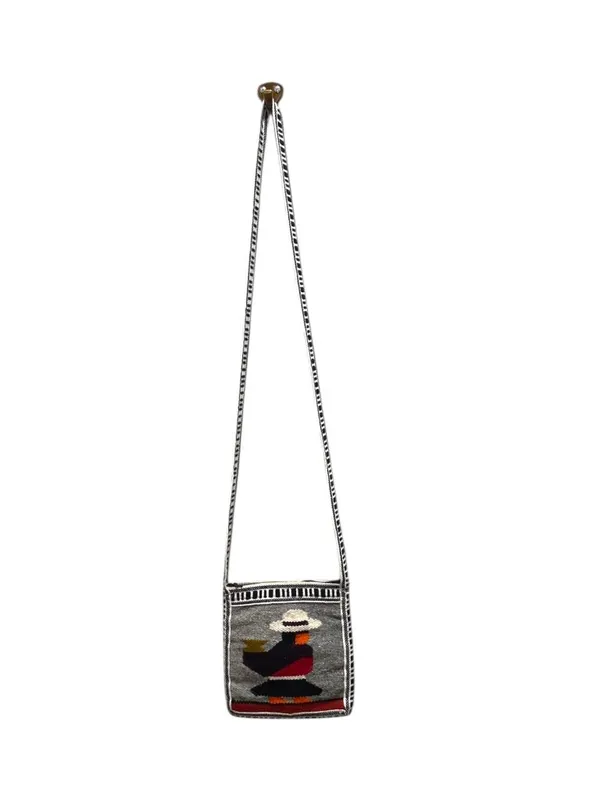 Handmade Wool Mexican Mini Crossbody Bag Gray One Size Coastal Festival Hippie - Image 8