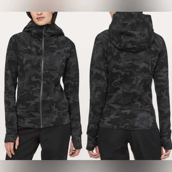 Lululemon Women's Scuba Hoodie Light Cotton Fleece Incognito Camo Gray 12 - Image 2