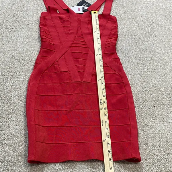 Herve Leger Crimson Strappy Bandage Mini Dress Size S 90% Rayón 9% Nylon - Image 12