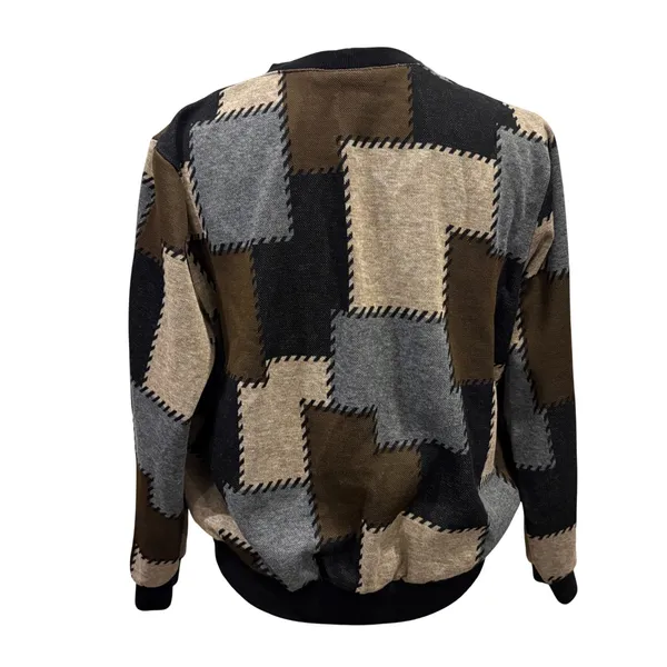 Alfred Dunner Vintage Patchwork Sweatshirt Brown‎ Tan Gray Neutral Earthy Medium - Image 2