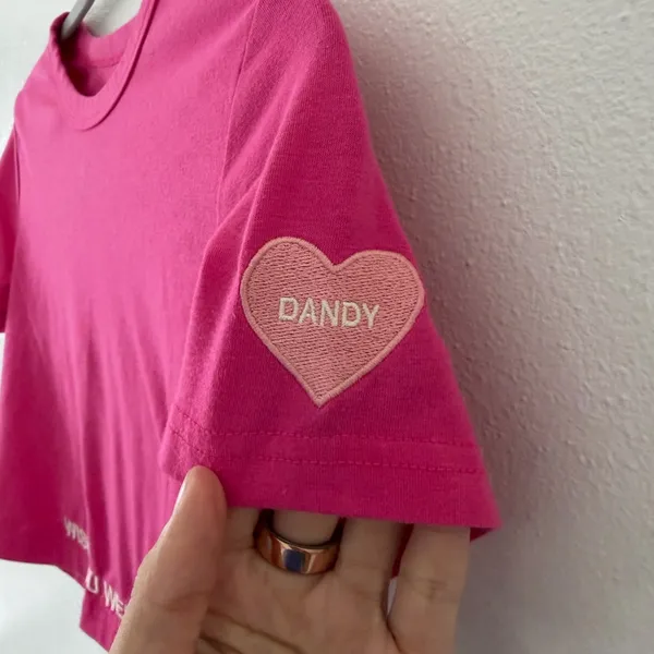 Dandy Worldwide Embroidered ‘Wish You Were Here’ Y2K babydoll cropped tee small - Image 5