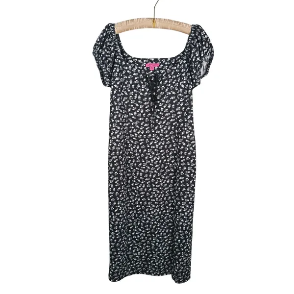 Betsey Johnson Y2K Floral Corset Milkmaid Midi Dress Size XL Black Coquette - Image 2