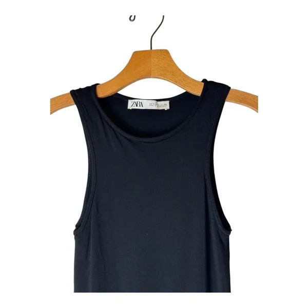 Zara Bodysuit Women Small Black Crew Neck Sleeveless‎ Snap Closure Gothic - Image 5