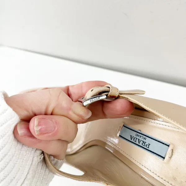 Prada Patent Leather Block Heel Square Toe Mary Jane Pumps Shoes Nude 38.5 - Image 10