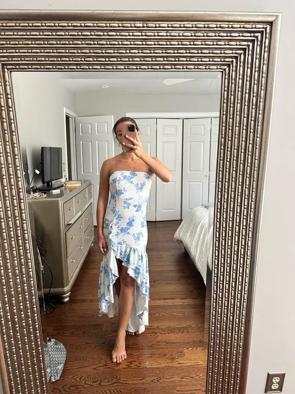 White with blue flower dress - Image 2