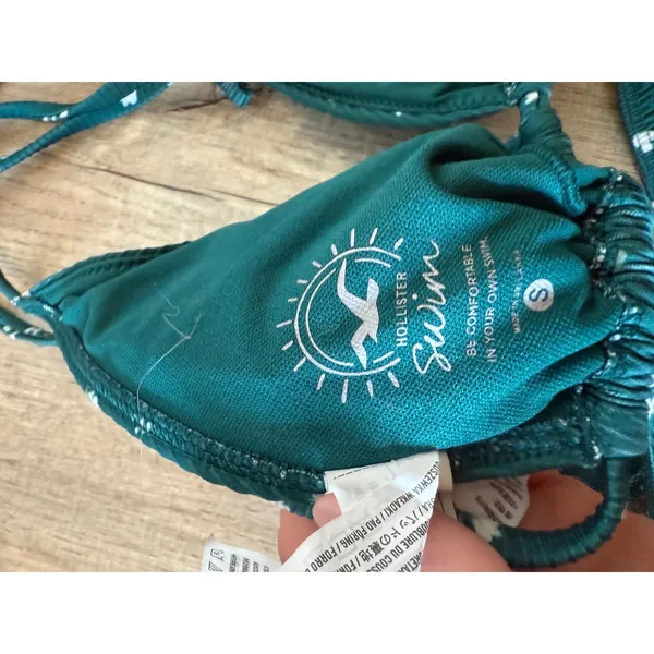 Hollister Swim Teal Floral Ribbed Triangle Bikini Set High Cut V Front Small - Image 4