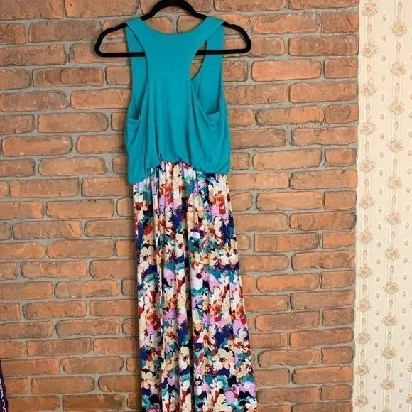 Y2K Derek Heart Maxi Dress Womens Medium Blue Floral Print‎ Sleeveless Sundress - Image 2