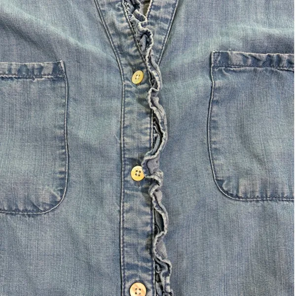 Chicos Blue Sleeveless Ruffle Denim Shirt Button Front Size 3 L XL - Image 7