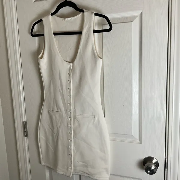 ZARA | Off-White Button-Down Mini Dress woman’s Size Medium - Image 2
