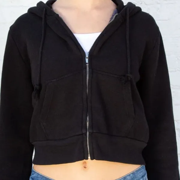 Brandy Melville John Galt Black CRYSTAL HOODIE one size - Image 2