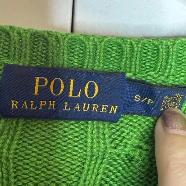 POLO RALPH LAUREN Women's S Crew Neck Cable Knit Cotton Sweater Lime Green Flaw - Image 9