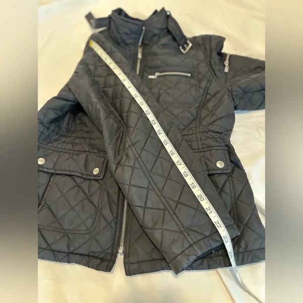 Michael Kors Petite Large Black Quilted Moto Jacket. Double Zip. Cinched Waist - Image 5