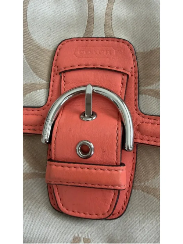 Coach Campbell Signature Hobo Bag - Light Khaki/Coral - Image 7