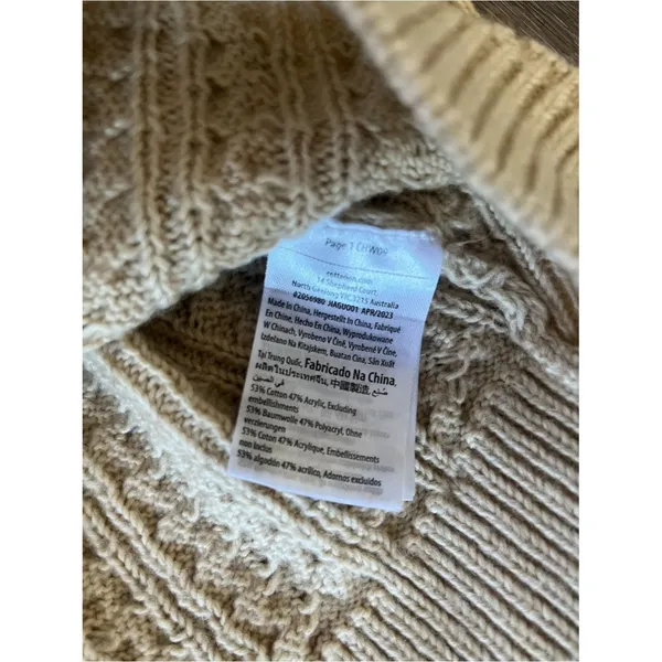 Cotton On Cream Cable Knit Cropped Sweater Fisherman Pullover Womens Size Medium - Image 10