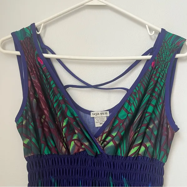 Raya Sun Sleeveless Dress Womens Size Medium Blue Green Turquoise Peacock - Image 4