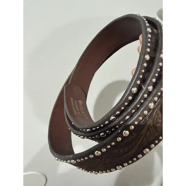 ARIAT WOMEN'S TOOLED & STUDDED LEATHER BELT Brown - Image 4