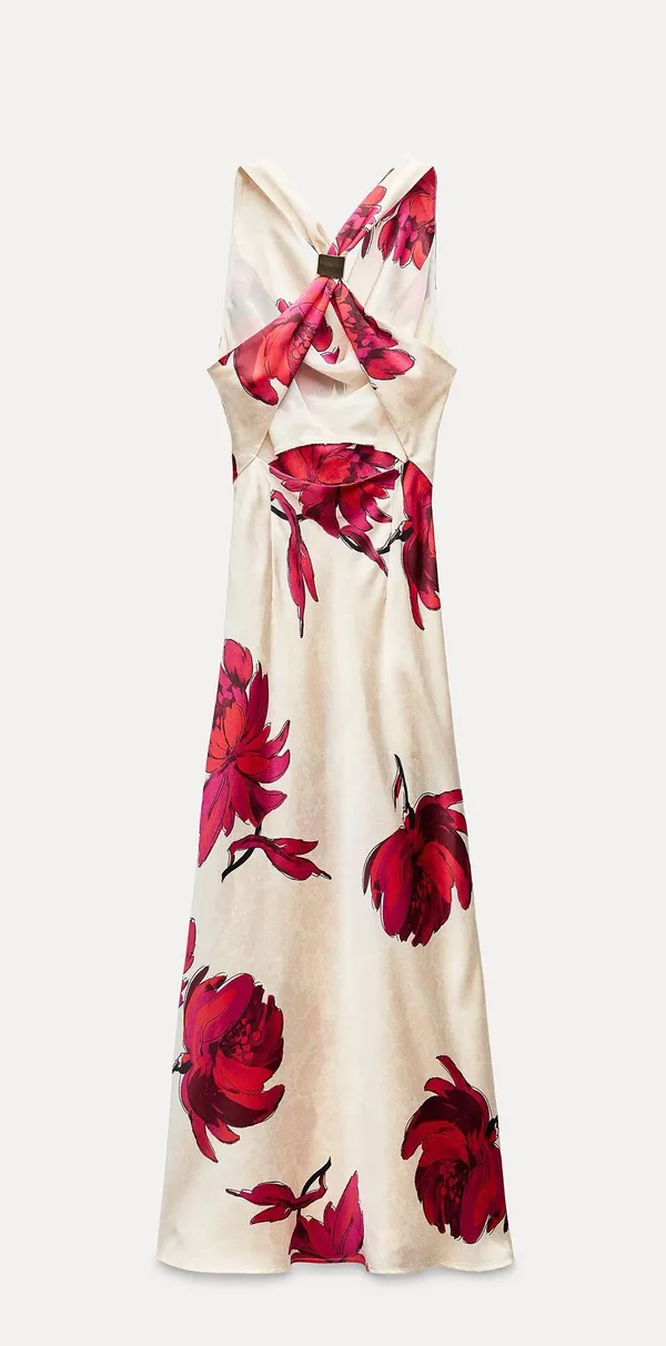 Zara dress maxi satin cowl plunge neck floral boho wedding evening party bodycon - Image 10