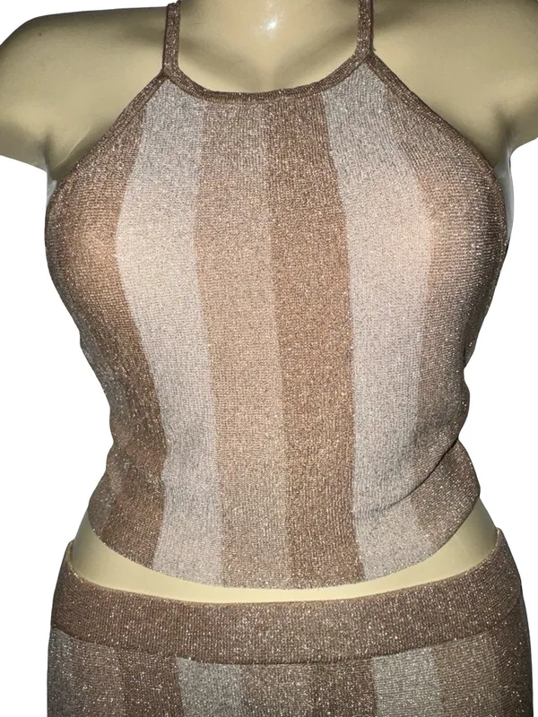 Forever 21 Shimmery Taupe and Beige Striped skirt Set - Image 2