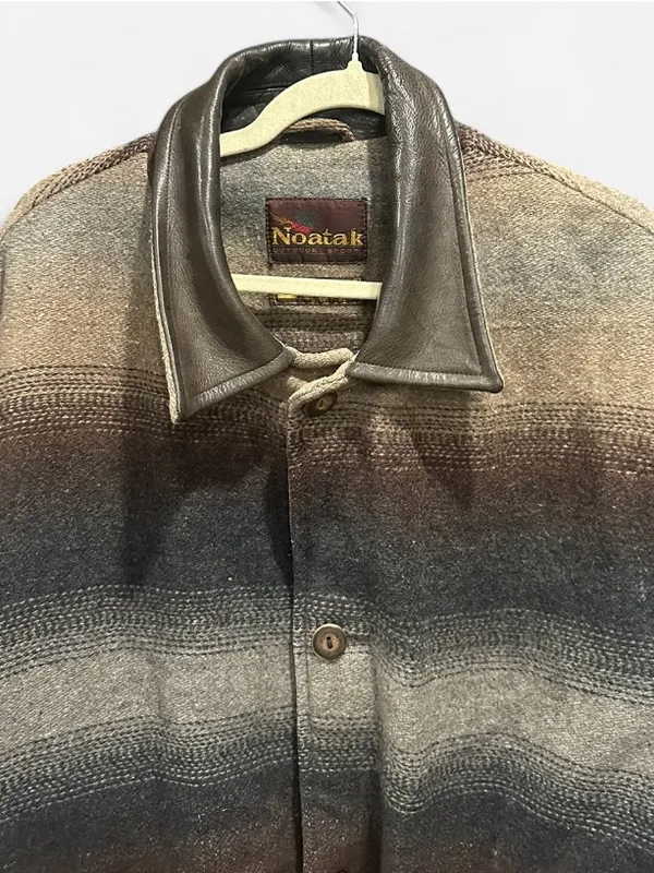 Vintage Southwestern Wool Blend Barn Coat Genuine Leather Collar L - Image 5
