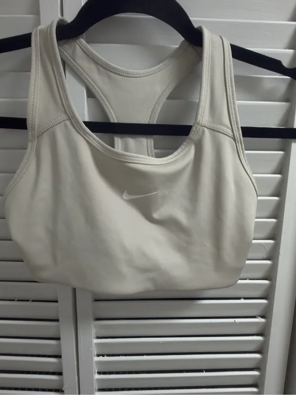 Nike Beige Sports Bra Crop Top with‎ White Swoosh size XS - Image 2