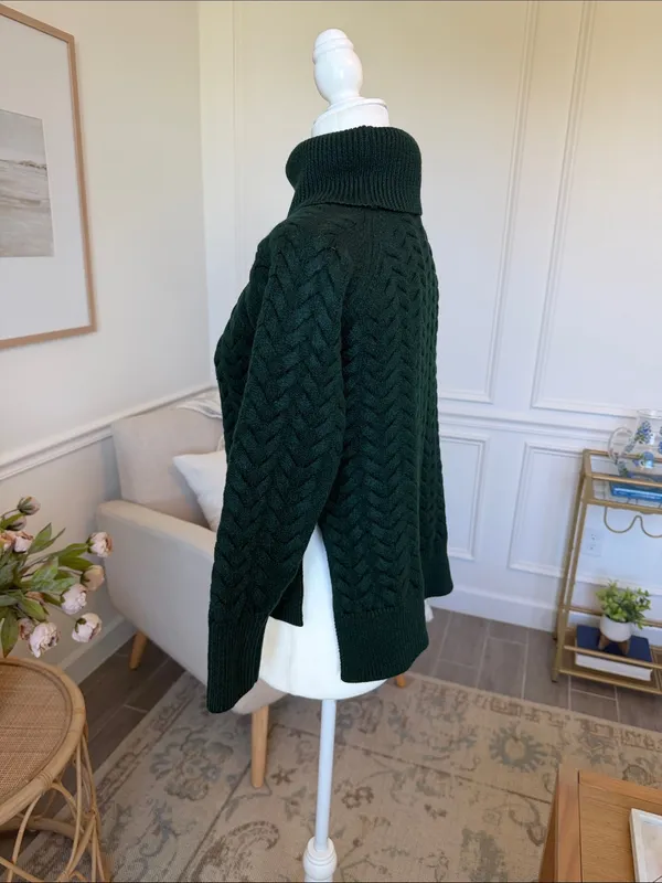 Aritzia Wilfred Free Lin Sweater 100% Wool Roll Neck Green XS - Image 5