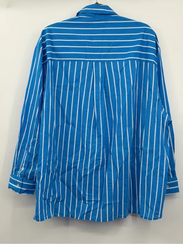 Aerie Good Day Button‎ Down Shirt Large Blue Striped Oversized Cotton - Image 4