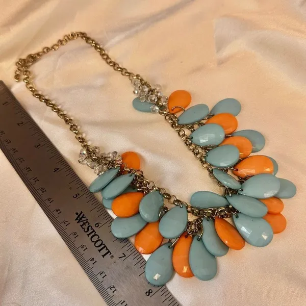 Orange and blue teardrop double strand statement necklace - Image 6