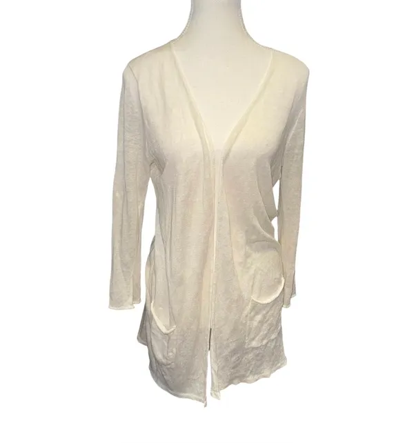 Ivory 100% linen open front lightweight longline semi sheer duster cardigan - Image 2