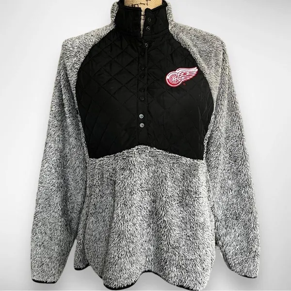 ANTIGUA Women's Detroit Red Wings Black/Gray Sherpa Pullover Jacket |‎ Med | EUC - Image 2