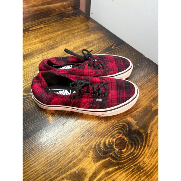 Vans Red And Black Plaid Sneakers Size 5.5‎ - Image 2