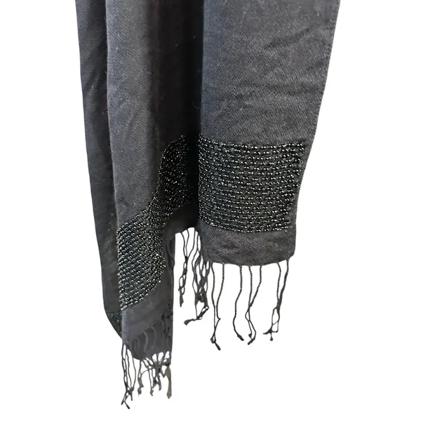Scarf Black Hand Beaded Accent Border Fringe Shawl Formal Y2K Whimsy Goth Boho - Image 10