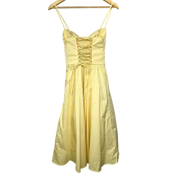 NWT Babyboo Mariella Lemon Yellow Lace Up Corset Fit & Flare Midi Dress Size XS - Image 10