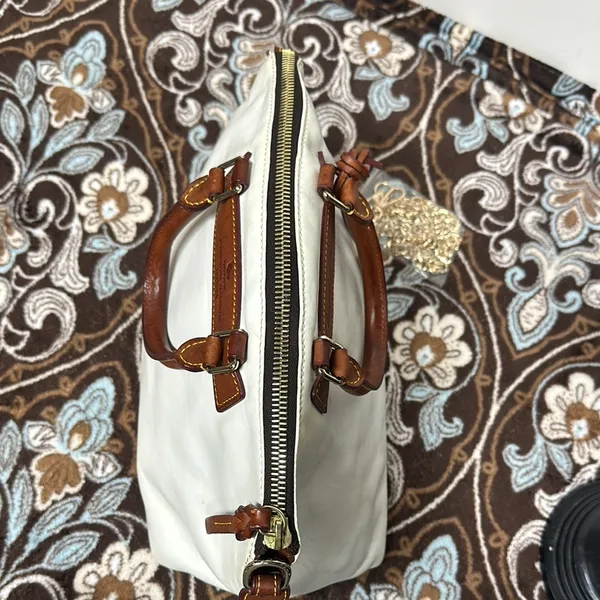 Dooney & Bourke White and Brown Satchel with Leather Accents - Image 10