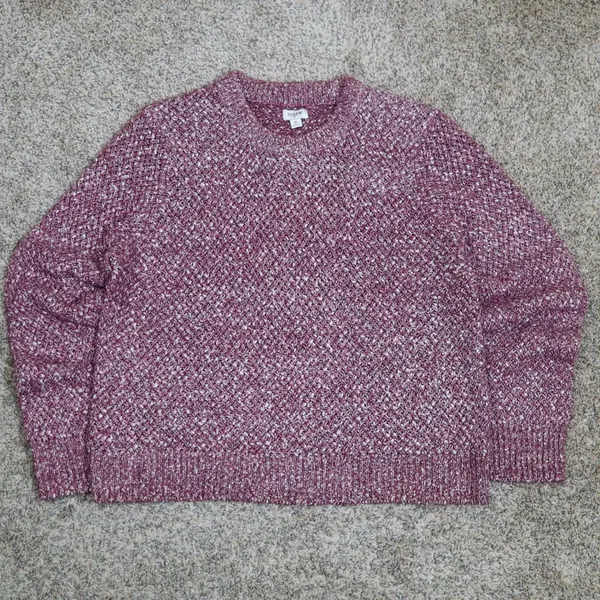 J.‎ Crew Honeycomb Knit Crewneck Wool Blend Sweater XL Heathered Maroon Knit - Image 4