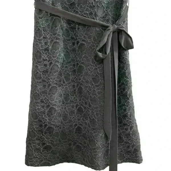 Mori‎ Lee Dark Gray Lace Evening Gown Size 10 Sleeveless V-Neck Short Dress - Image 7