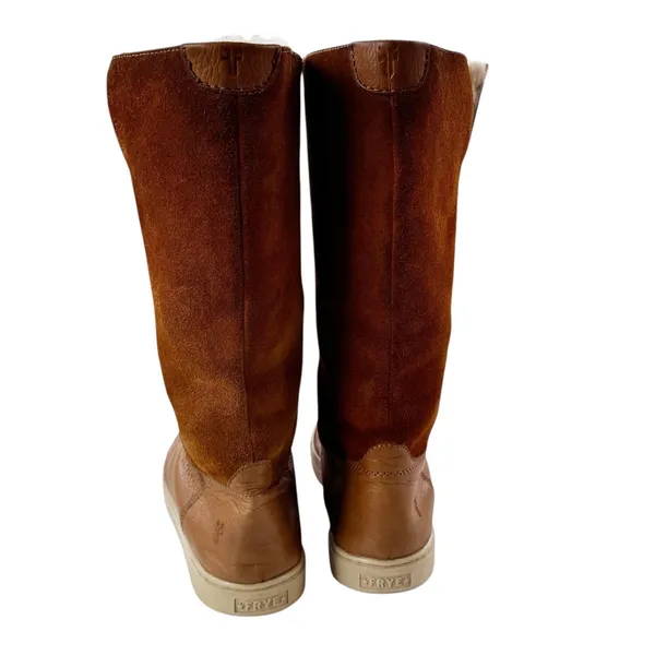 Frye Gemma Tall Shearling Boots Suede and Leather Cognac Size 8.5 - Image 15