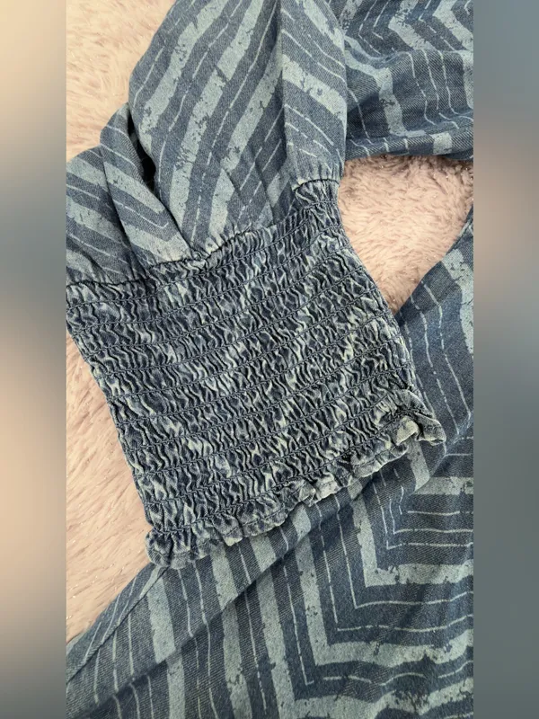 Cato Blue Chevron-Pattern Button Down Blouse - Image 3