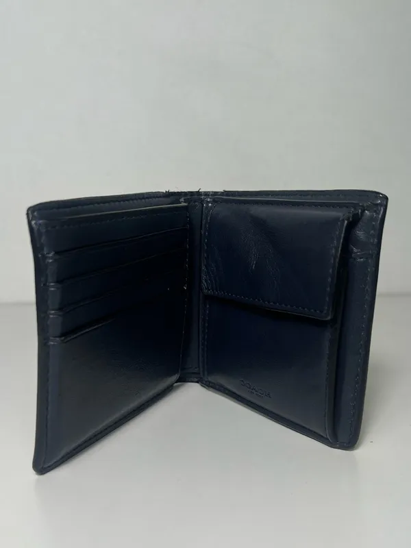 Coach Men's Signature Leather Black & Charcoal Bifold Wallet W/ Coin Pocket - Image 10