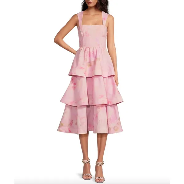 Gianni Bini x Shea Leigh Mills Dolly Printed Sateen Tiered Midi Dress US 10 NWT - Image 2