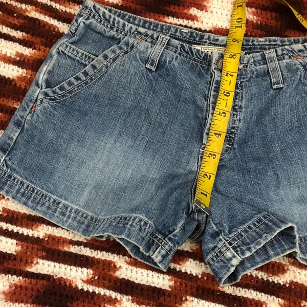 Y2K Vintage American Eagle Micro Mini Baddie Low Rise Denim Jean Booty Cargo Shorts Light Blue #gothic #whimsigoth #cyber #punk #biker whimsygoth Size 4-Measurement in pics - Image 5